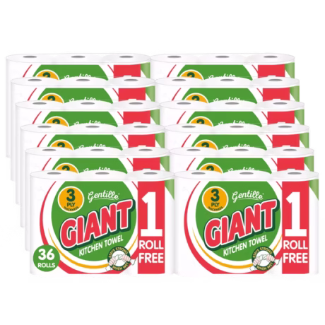 【2026 Flash Sale + Free Shipping】Gentille Giant 3 Ply Thickness Paper Towel | Extra Strong, Absorbent, Tough, Durable Kitchen Roll | Multipurpose Bulk Pack (36)